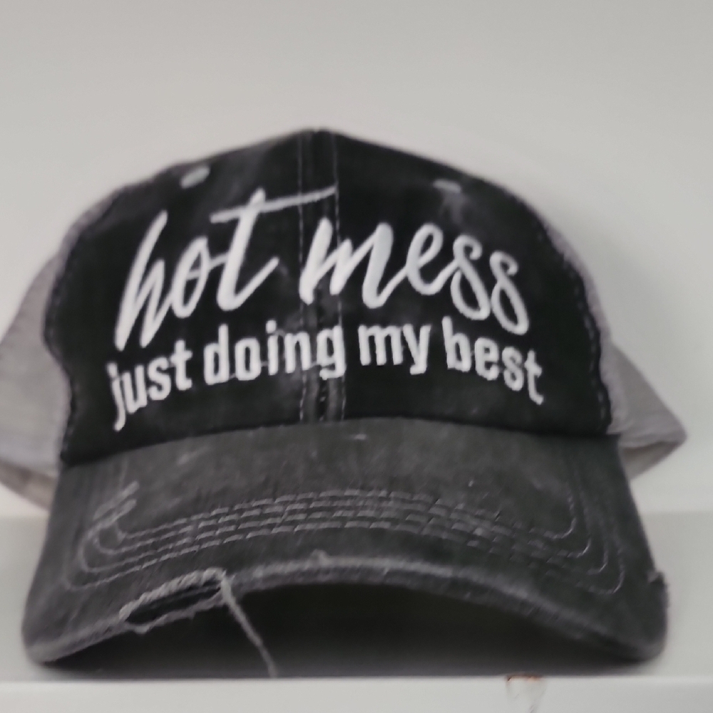 Black and White Trucker Hat Hot Mess Embroidery